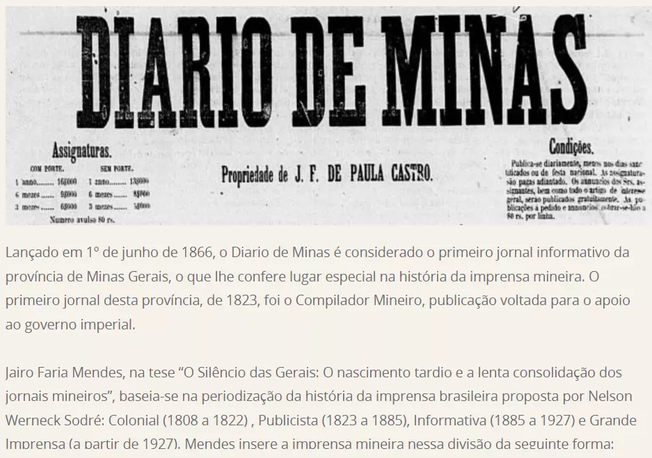 Exemplares históricos do Diário de Minas impresso.